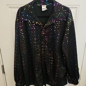 Black, Sequin, Shirt, Costume, Disco, Fancy, Festival, Rainbow, Long Sleeve,